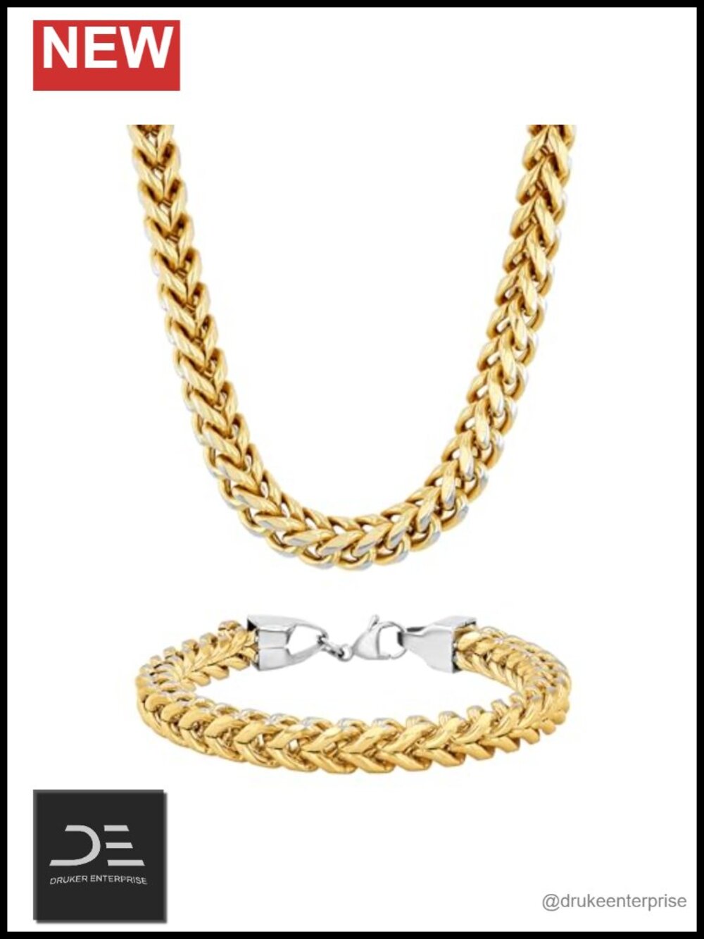 Stainless Steel Franco Chain Bracelet and Necklace Set for Men | Lobster Clasp